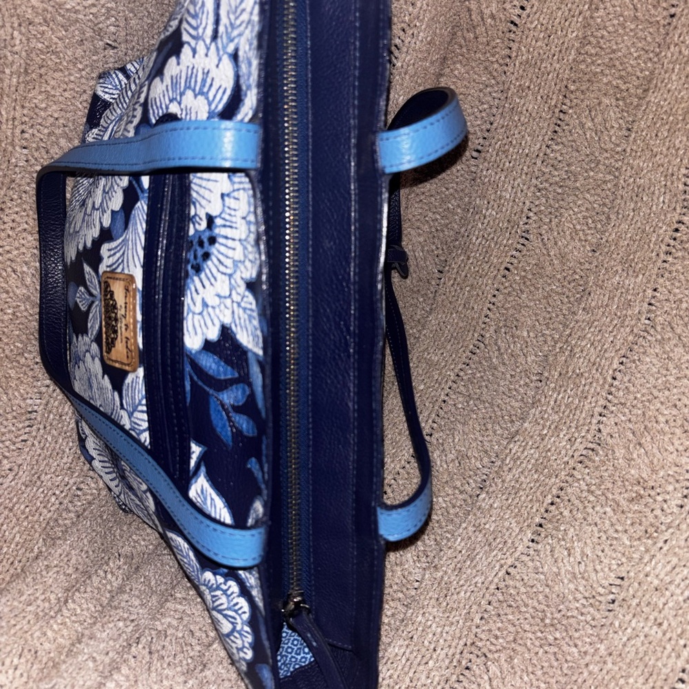Brighton Journey to India Floral Navy Blue White Leather Boho Shoulder Tote Bag - Picture 5 of 10